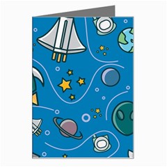 Rocket Ship Space Seamless Pattern Greeting Card by Wegoenart