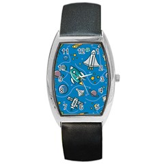 Rocket Ship Space Seamless Pattern Barrel Style Metal Watch by Wegoenart