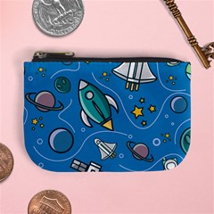 Rocket Ship Space Seamless Pattern Mini Coin Purse by Wegoenart