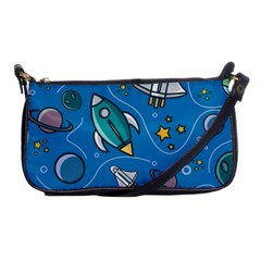 Rocket Ship Space Seamless Pattern Shoulder Clutch Bag by Wegoenart