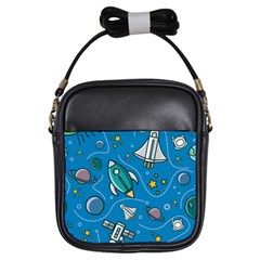 Rocket Ship Space Seamless Pattern Girls Sling Bag by Wegoenart