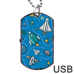 Rocket Ship Space Seamless Pattern Dog Tag Usb Flash (two Sides) by Wegoenart