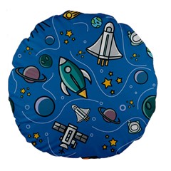 Rocket Ship Space Seamless Pattern Large 18  Premium Flano Round Cushions by Wegoenart