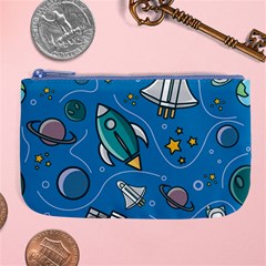 Rocket Ship Space Seamless Pattern Large Coin Purse by Wegoenart