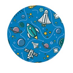 Rocket Ship Space Seamless Pattern Mini Round Pill Box by Wegoenart