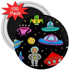 Seamless Pattern With Space Object Ufo Rocket Alien Hand Drawn Element Space 3  Magnets (100 Pack) by Wegoenart