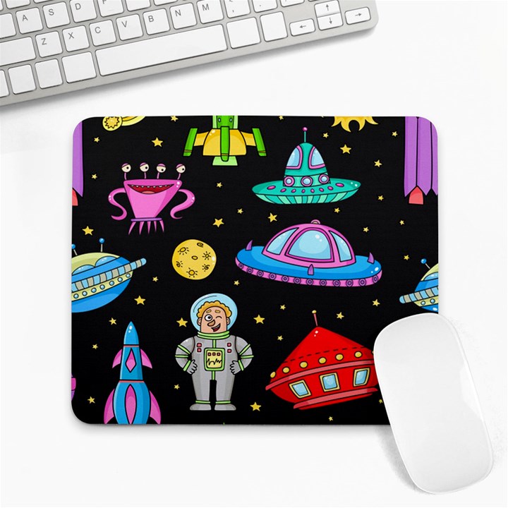 Seamless Pattern With Space Object Ufo Rocket Alien Hand Drawn Element Space Large Mousepad