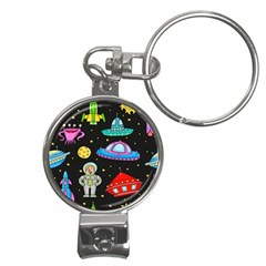 Seamless Pattern With Space Object Ufo Rocket Alien Hand Drawn Element Space Nail Clippers Key Chain