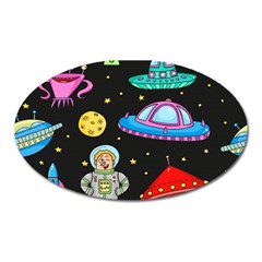 Seamless Pattern With Space Object Ufo Rocket Alien Hand Drawn Element Space Oval Magnet by Wegoenart