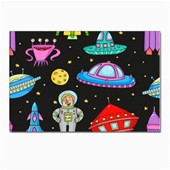 Seamless Pattern With Space Object Ufo Rocket Alien Hand Drawn Element Space Postcard 4 x 6  (pkg Of 10) by Wegoenart