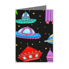 Seamless Pattern With Space Object Ufo Rocket Alien Hand Drawn Element Space Mini Greeting Card by Wegoenart