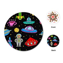 Seamless Pattern With Space Object Ufo Rocket Alien Hand Drawn Element Space Playing Cards Single Design (round) by Wegoenart