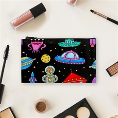 Seamless Pattern With Space Object Ufo Rocket Alien Hand Drawn Element Space Cosmetic Bag (small) by Wegoenart