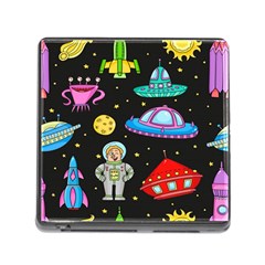 Seamless Pattern With Space Object Ufo Rocket Alien Hand Drawn Element Space Memory Card Reader (square 5 Slot) by Wegoenart