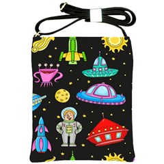 Seamless Pattern With Space Object Ufo Rocket Alien Hand Drawn Element Space Shoulder Sling Bag by Wegoenart