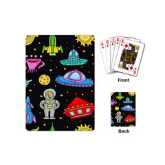 Seamless Pattern With Space Object Ufo Rocket Alien Hand Drawn Element Space Playing Cards Single Design (mini) by Wegoenart