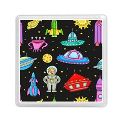 Seamless Pattern With Space Object Ufo Rocket Alien Hand Drawn Element Space Memory Card Reader (square) by Wegoenart