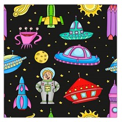 Seamless Pattern With Space Object Ufo Rocket Alien Hand Drawn Element Space Square Satin Scarf (36  X 36 ) by Wegoenart