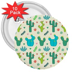 Cactus Succulent Floral Seamless Pattern 3  Buttons (10 Pack)  by Wegoenart