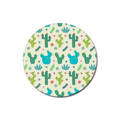 Cactus Succulent Floral Seamless Pattern Rubber Coaster (round) by Wegoenart