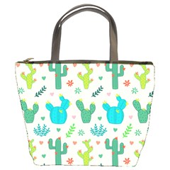 Cactus Succulent Floral Seamless Pattern Bucket Bag by Wegoenart