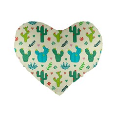 Cactus Succulent Floral Seamless Pattern Standard 16  Premium Flano Heart Shape Cushions by Wegoenart