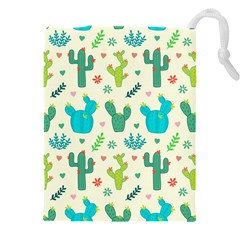 Cactus Succulent Floral Seamless Pattern Drawstring Pouch (4xl) by Wegoenart