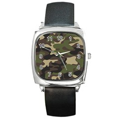 Texture-military-camouflage-repeats-seamless-army-green-hunting Square Metal Watch by Wegoenart