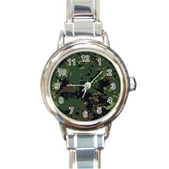 Military-background-grunge-style Round Italian Charm Watch by Wegoenart