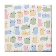 Cute-cat-colorful-cartoon-doodle-seamless-pattern Tile Coaster by Wegoenart