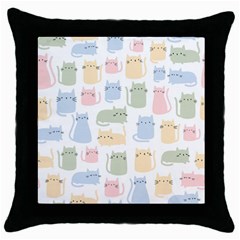 Cute-cat-colorful-cartoon-doodle-seamless-pattern Throw Pillow Case (black) by Wegoenart