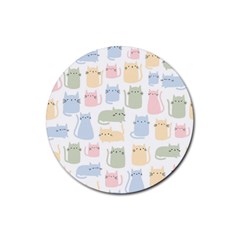 Cute-cat-colorful-cartoon-doodle-seamless-pattern Rubber Coaster (round) by Wegoenart