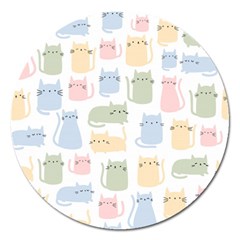 Cute-cat-colorful-cartoon-doodle-seamless-pattern Magnet 5  (round) by Wegoenart