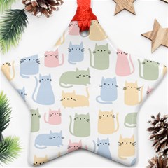 Cute-cat-colorful-cartoon-doodle-seamless-pattern Star Ornament (two Sides) by Wegoenart