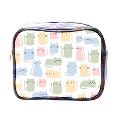 Cute-cat-colorful-cartoon-doodle-seamless-pattern Mini Toiletries Bag (one Side) by Wegoenart