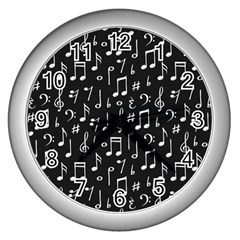 Chalk-music-notes-signs-seamless-pattern Wall Clock (silver) by Wegoenart