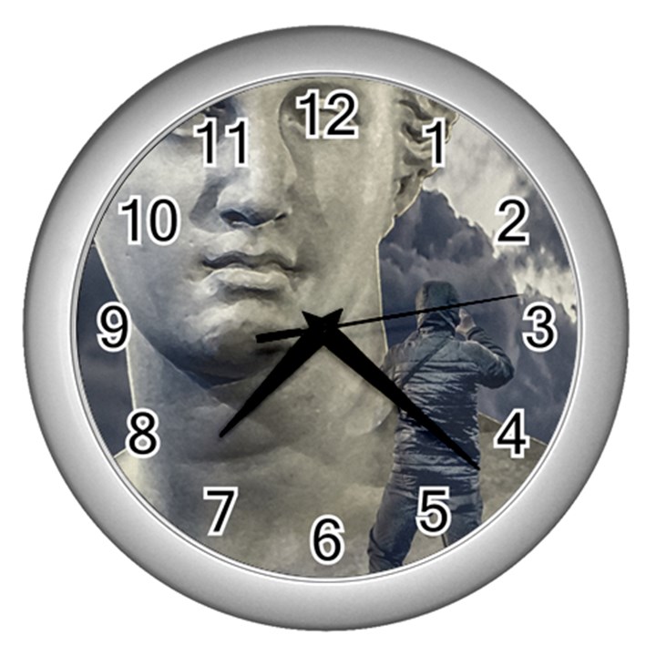 Men Taking Photos Of Greek Goddess Wall Clock (Silver)