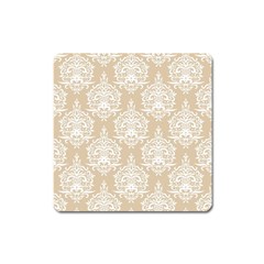 Clean Brown And White Ornament Damask Vintage Square Magnet by ConteMonfrey