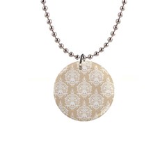 Clean Brown And White Ornament Damask Vintage 1  Button Necklace by ConteMonfrey