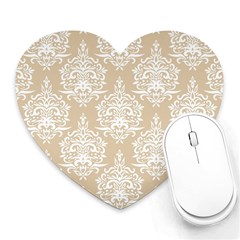 Clean Brown And White Ornament Damask Vintage Heart Mousepad by ConteMonfrey