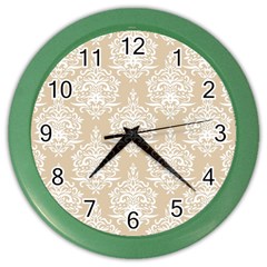 Clean Brown And White Ornament Damask Vintage Color Wall Clock by ConteMonfrey