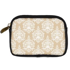 Clean Brown And White Ornament Damask Vintage Digital Camera Leather Case by ConteMonfrey