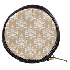 Clean Brown And White Ornament Damask Vintage Mini Makeup Bag by ConteMonfrey