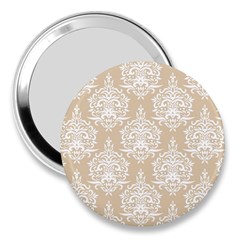 Clean Brown And White Ornament Damask Vintage 3  Handbag Mirrors by ConteMonfrey