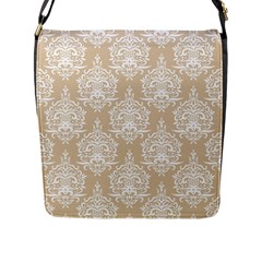 Clean Brown And White Ornament Damask Vintage Flap Closure Messenger Bag (l) by ConteMonfrey