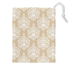 Clean Brown And White Ornament Damask Vintage Drawstring Pouch (4xl) by ConteMonfrey