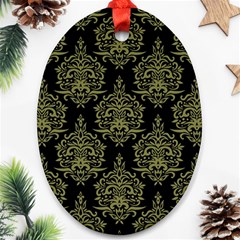 Black And Green Ornament Damask Vintage Ornament (oval) by ConteMonfrey