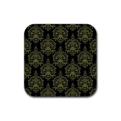 Black And Green Ornament Damask Vintage Rubber Coaster (square) by ConteMonfrey