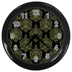 Black And Green Ornament Damask Vintage Wall Clock (black) by ConteMonfrey