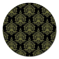 Black And Green Ornament Damask Vintage Magnet 5  (round) by ConteMonfrey